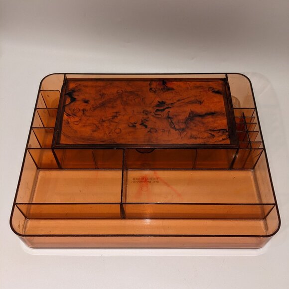 Vintage Faux Tortoiseshell Acrylic Makeup Organizer w Double Mirror – Hong Kong - Picture 3 of 5
